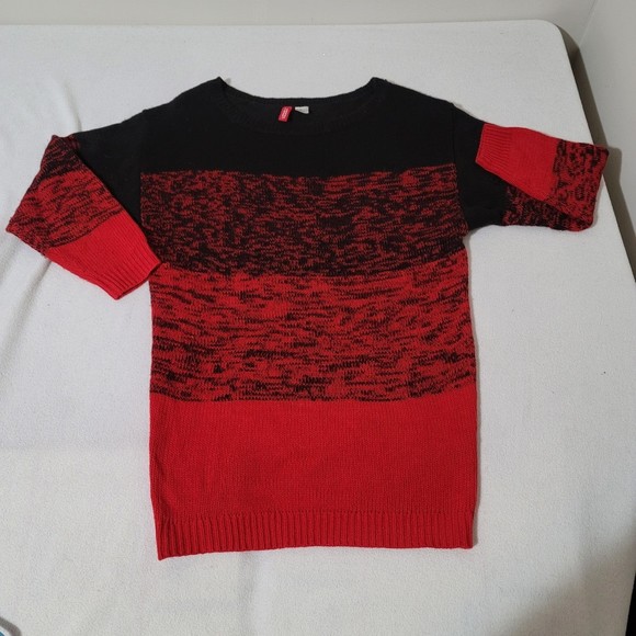 H&M Oversized Sweater Knit Colorblock Ombre Red Black xs - Picture 2 of 10